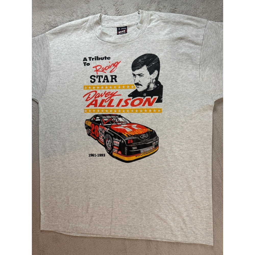 Vintage 90s Davey Allison NASCAR T Shirt Men's Size XL Single Stitch Racing Tee